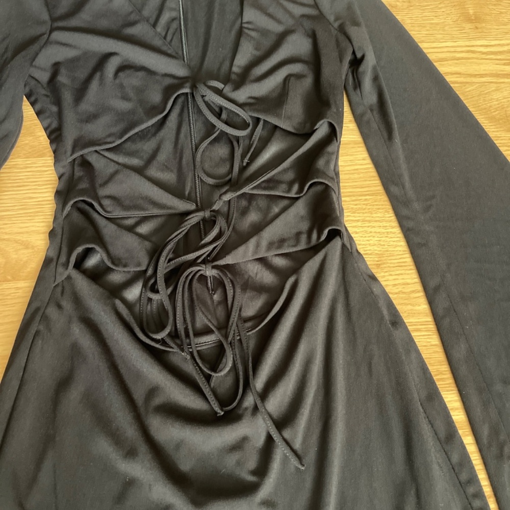 Zara Black Long - Flare Sleeve Mini Stretch Cut Out Dress Size XS - Picture 4 of 6